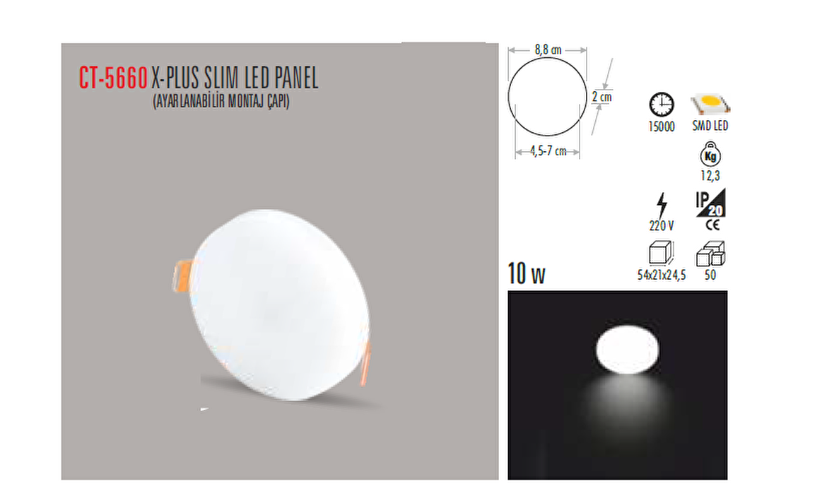 CT-5660 10W/3200K X-PLUS SLIM LED PANEL (G.IŞIĞI) CATA
