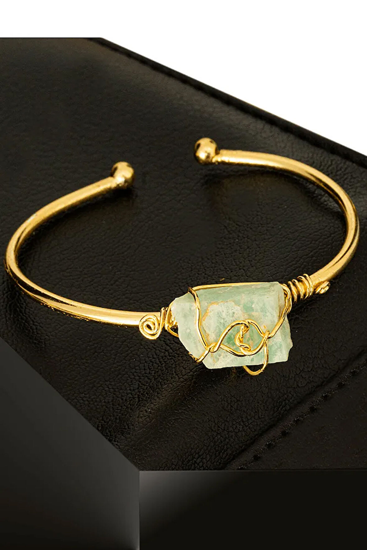 Sertifikalı Kelepçe Model Ayarlamalı Aaa Amazonit Taşı Bileklik - Kararmaz