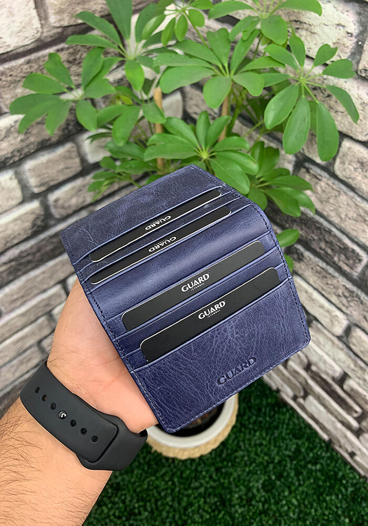 Guard Antik Lacivert Patlı Tasarım Deri Kartlık - GRD2403XW22440