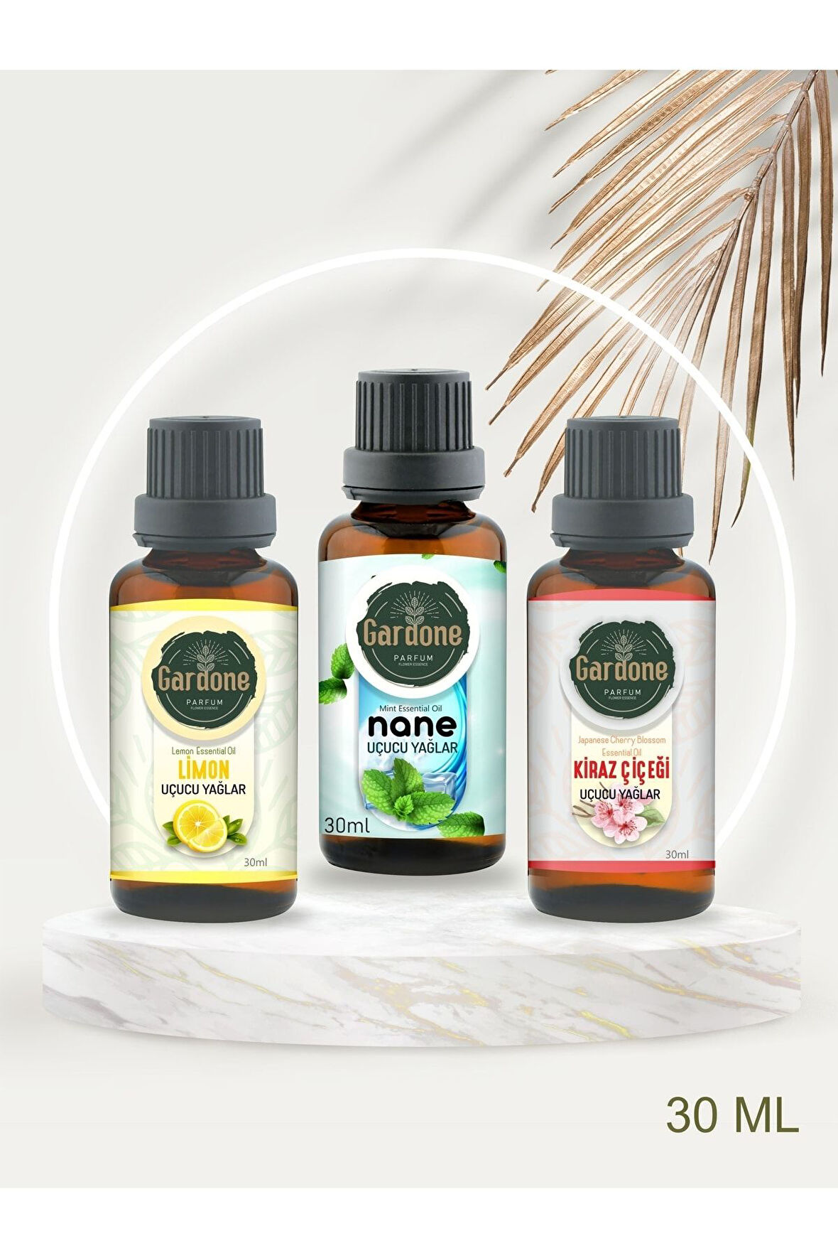 Limon + Nane + Kiraz Çiçeği (Oda Kokusu Aroma Terapi Buhurdanlık/Difüzör Yağı) 3 Adet x 30 ml