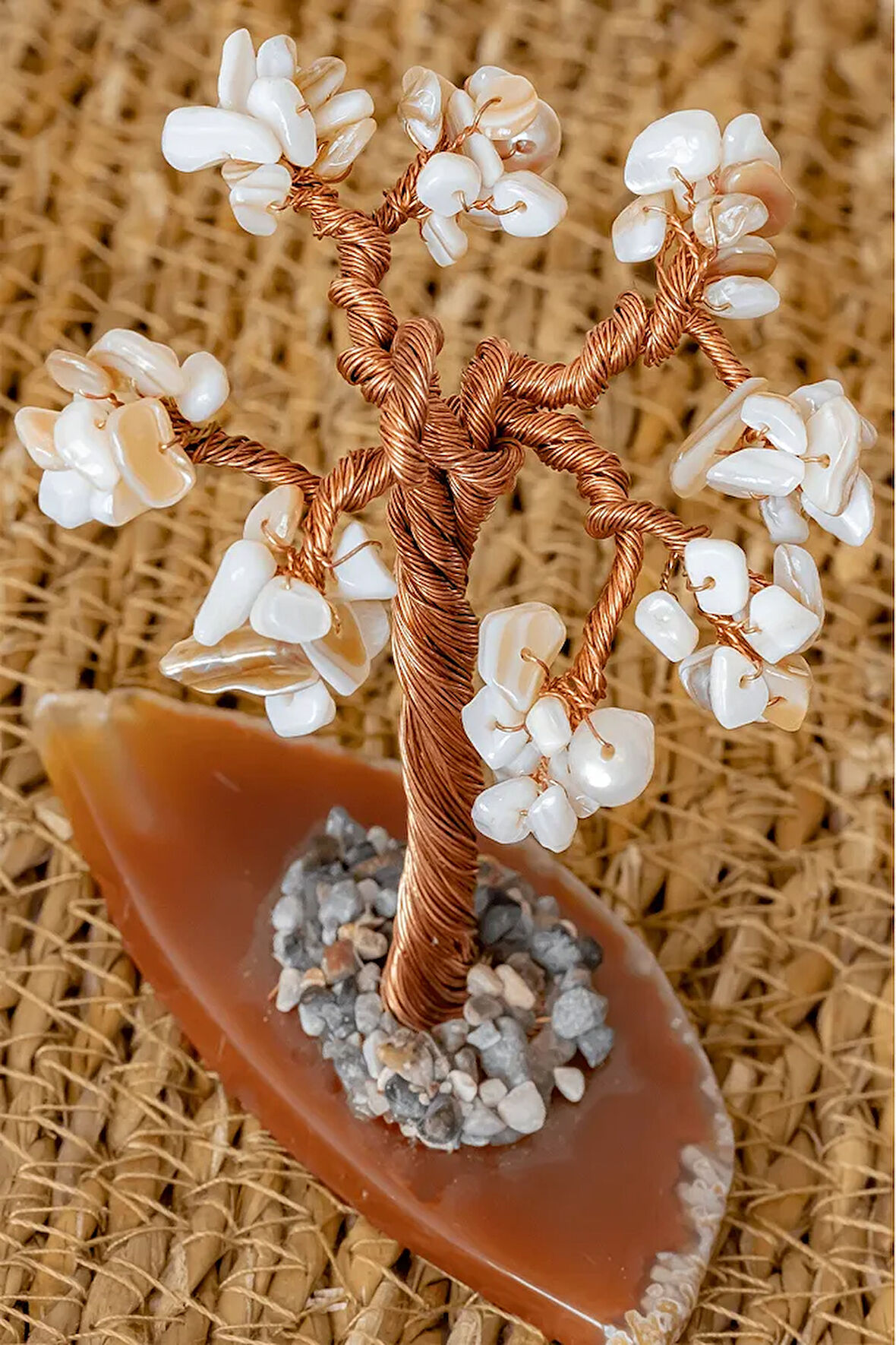 Sertifikalı Gerçek Sedef Doğal Taşı Ağaç - Akik Plakalı