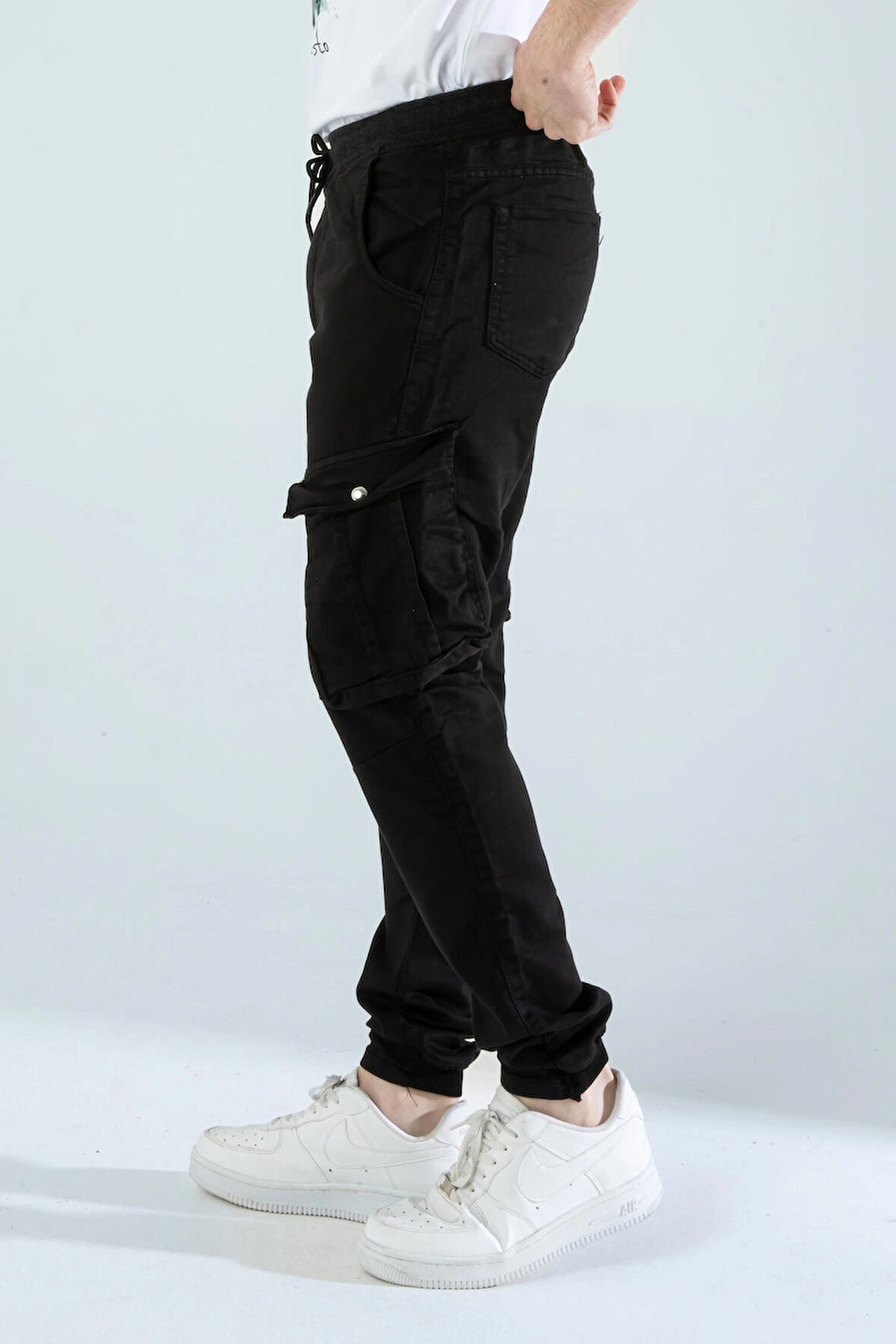 Erkek Slim Fit Full Likralı Bel ve Paça Lastikli Kargo Cep Pantolon