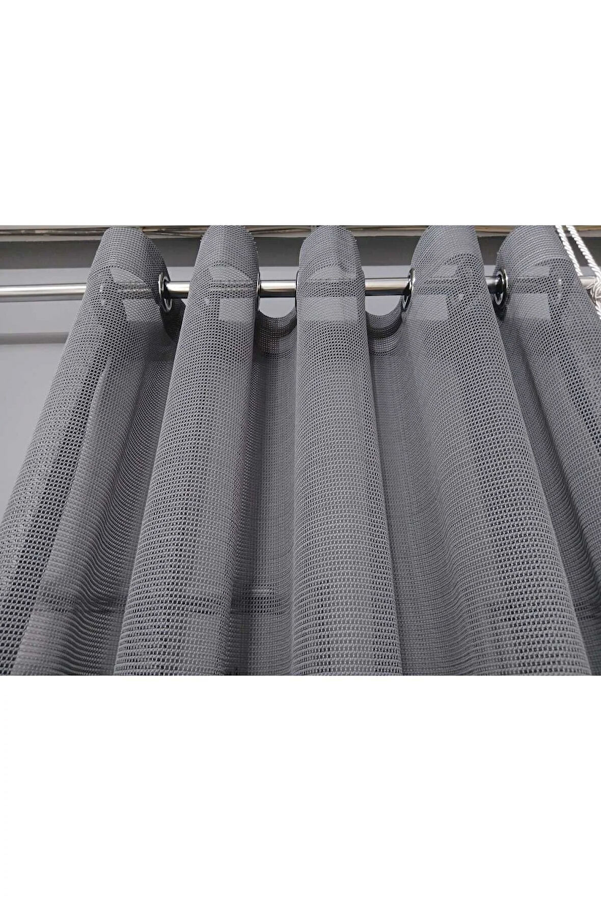 Gri File Rustik Tül Perdesi Kuşgözü Perde Rustik Tül Perde