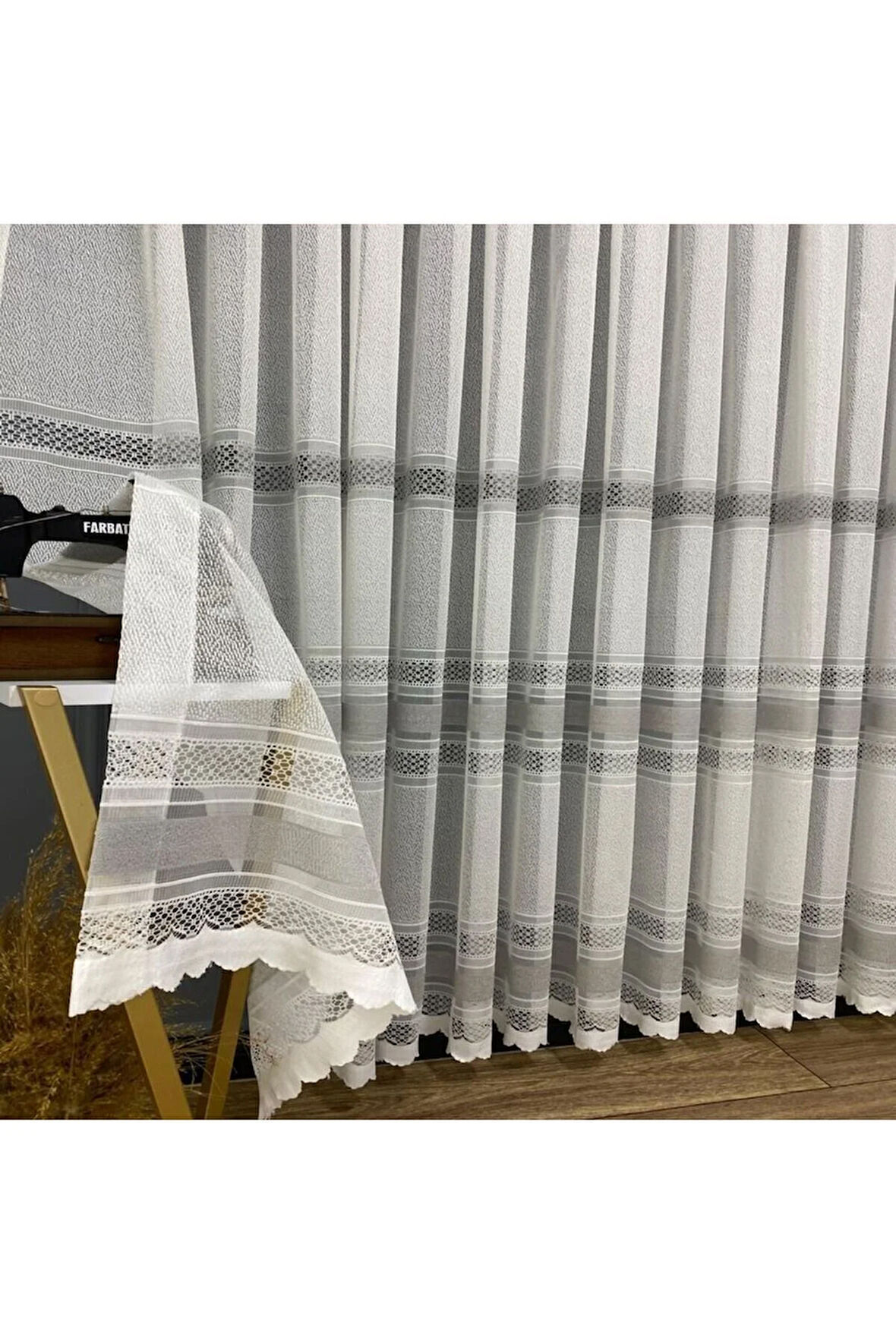 Paris Gri Gümüş Ara Bantlı Yeni Tasarım 2Kat Pileli Tül Perde