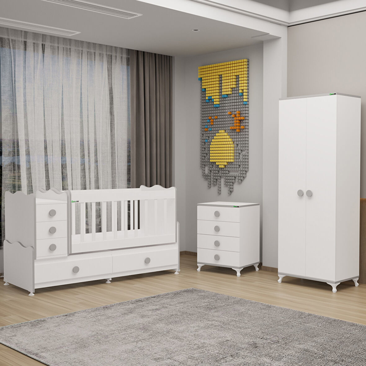 Garaj Home Melina Bebek Odası Yıldız 2 Kapaklı ve Şifonyer - Gri-