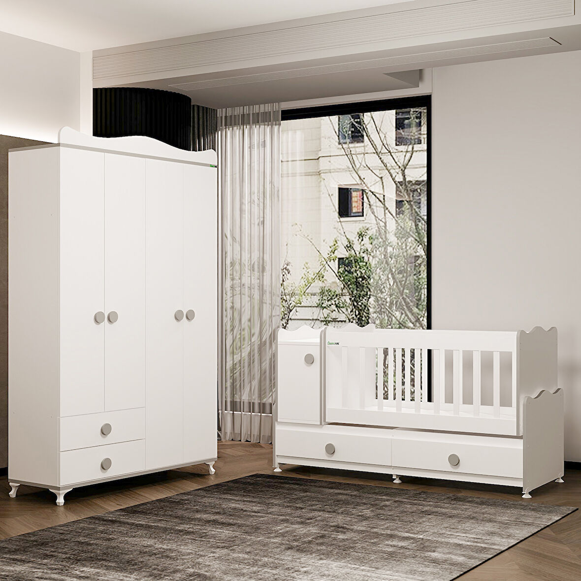 Garaj Home Pırlanta Gri Beşik Yıldız 4 Dolap-