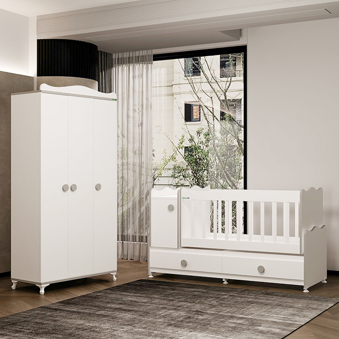 Garaj Home Pırlanta Gri Beşik Yıldız 3 Dolap-