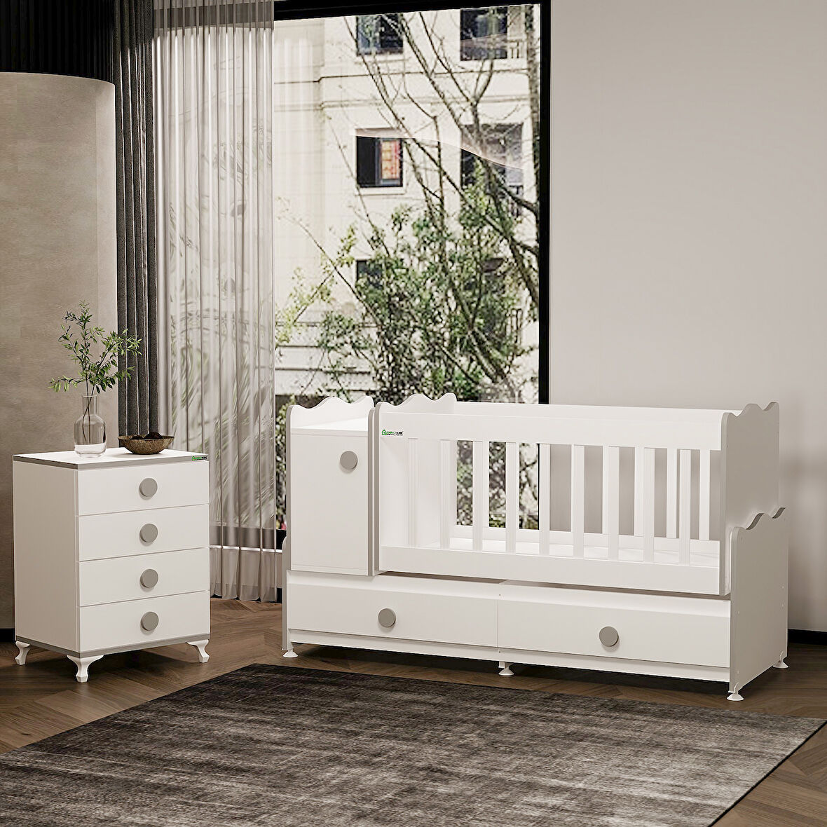 Garaj Home Pırlanta Gri Beşik Yıldız Şifonyer-