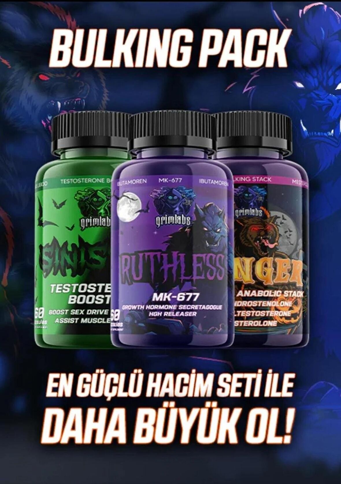 Grimlabs Mk677 + Hunger + Sinister Testo Booster Bulk mix Set 2 (Hacim paketi)