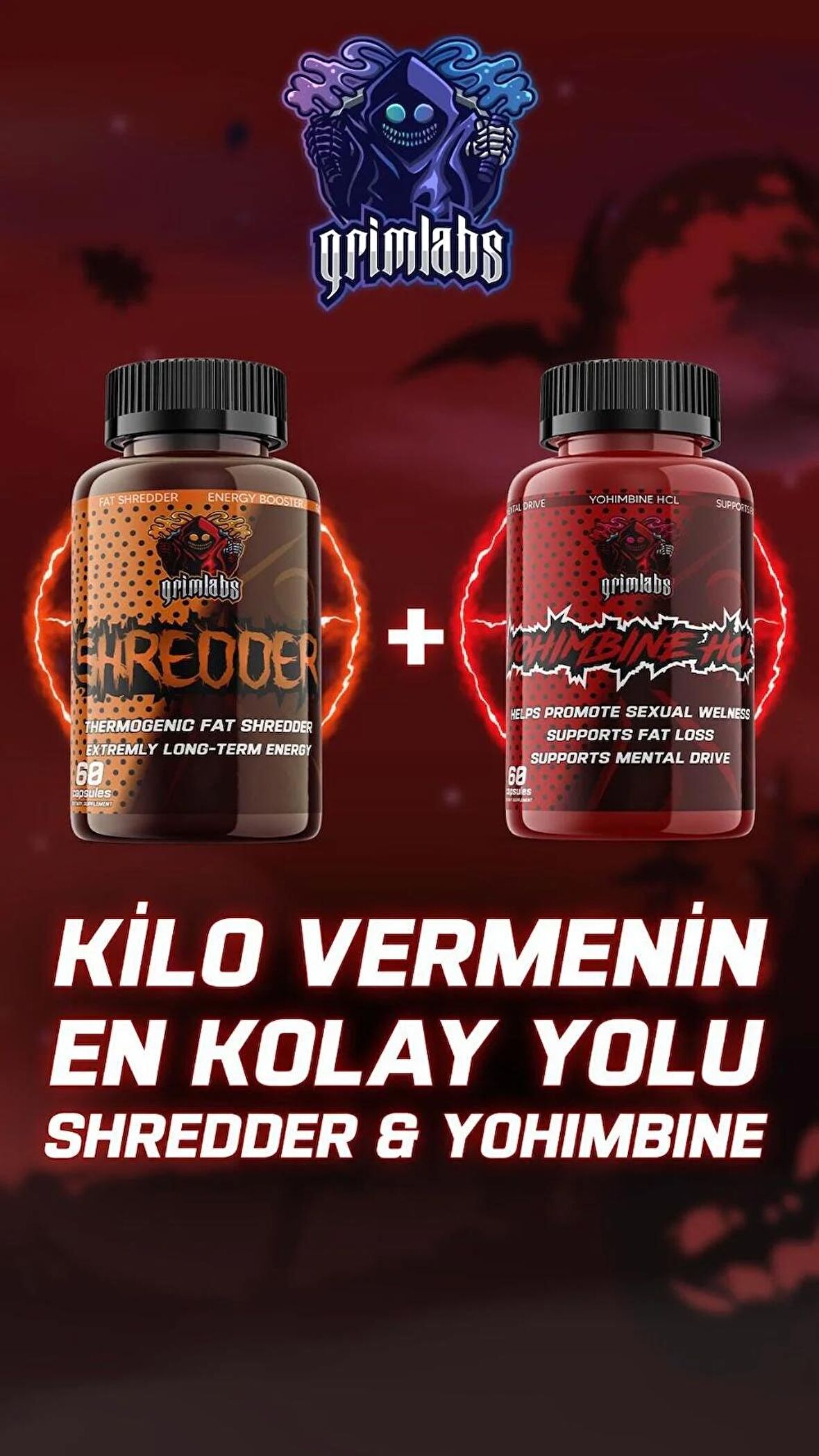 Grimlabs Shredder Fat Burner Yağ yakıcı + Grimlabs Yohimbine (KİLO VERME , ZAYIFLAMA PAKETİ)