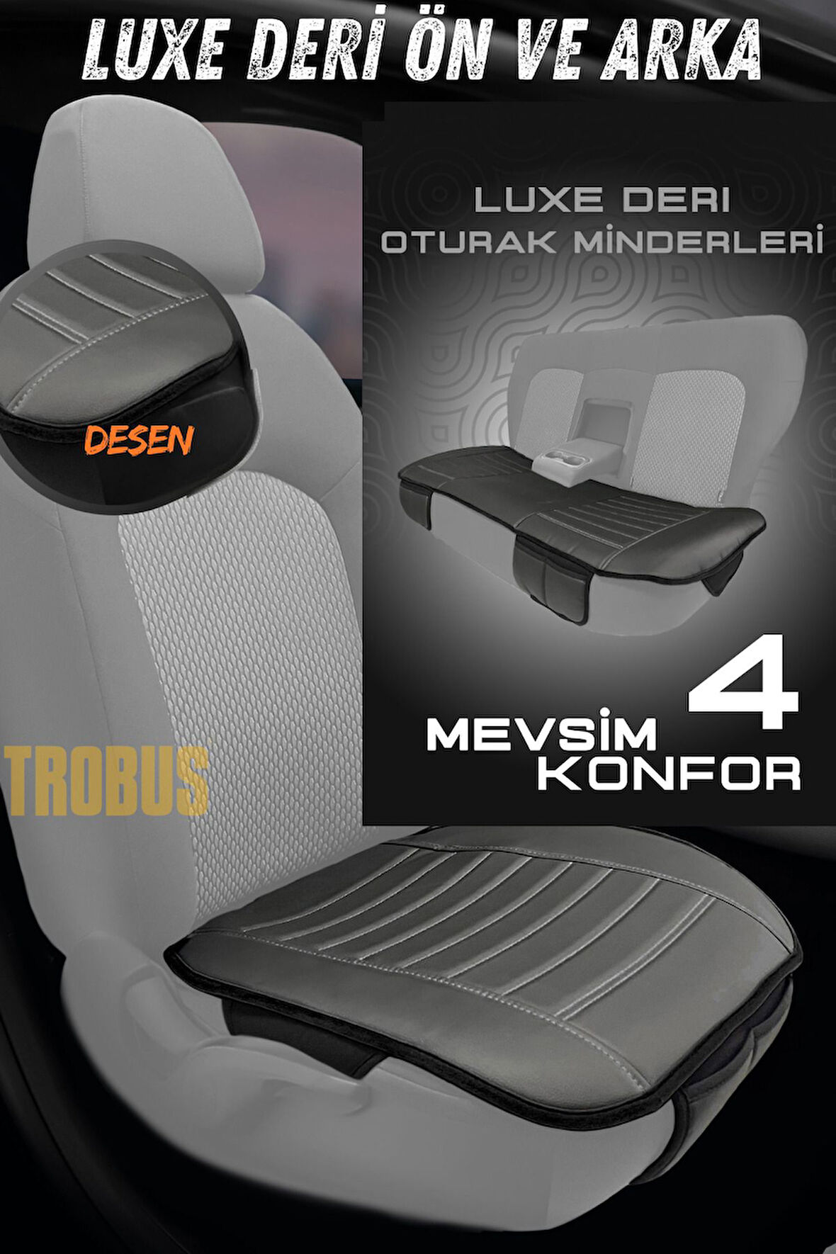 Su Geçirmez Ön Arka Araba Koltuk Minder Deri Bej Oto Koltuk Minderi 3'lü Oturak Örtüsü