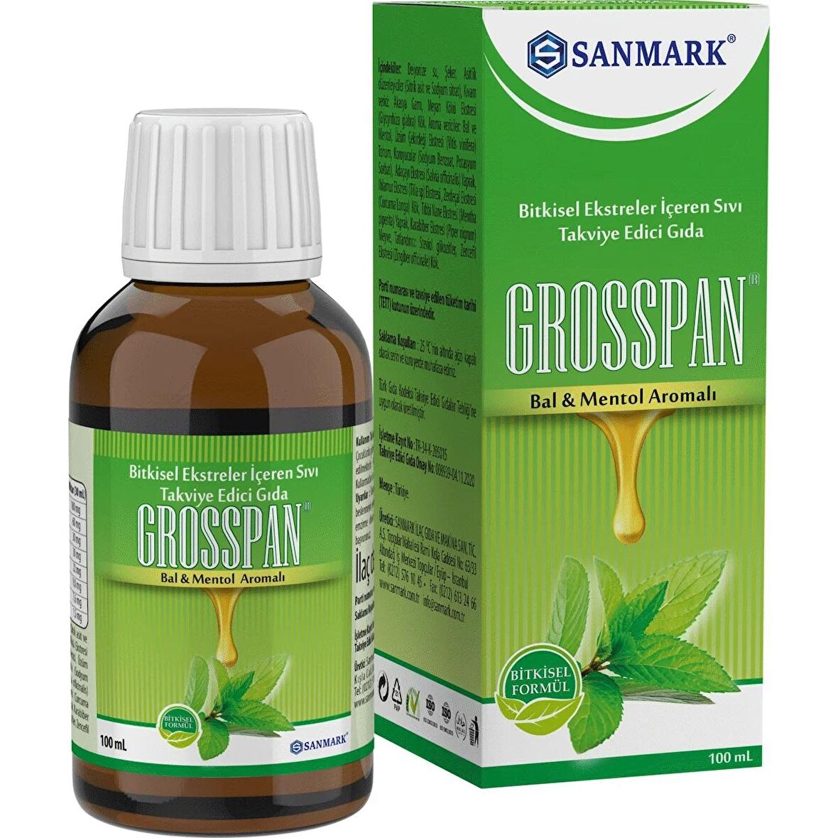 SANMARK Grosspan ® Bitkisel Ekstreler Bal ve Mentol Aromalı 100 ml