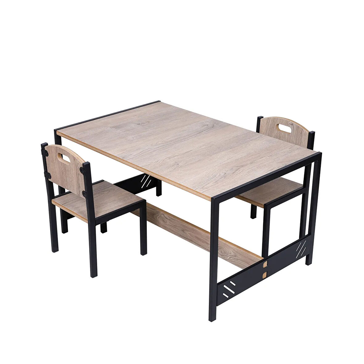 Çocuk Aktivite Oyun Masası - Çift Kişilik Çocuk Masası - MDF - Meşe - Metal