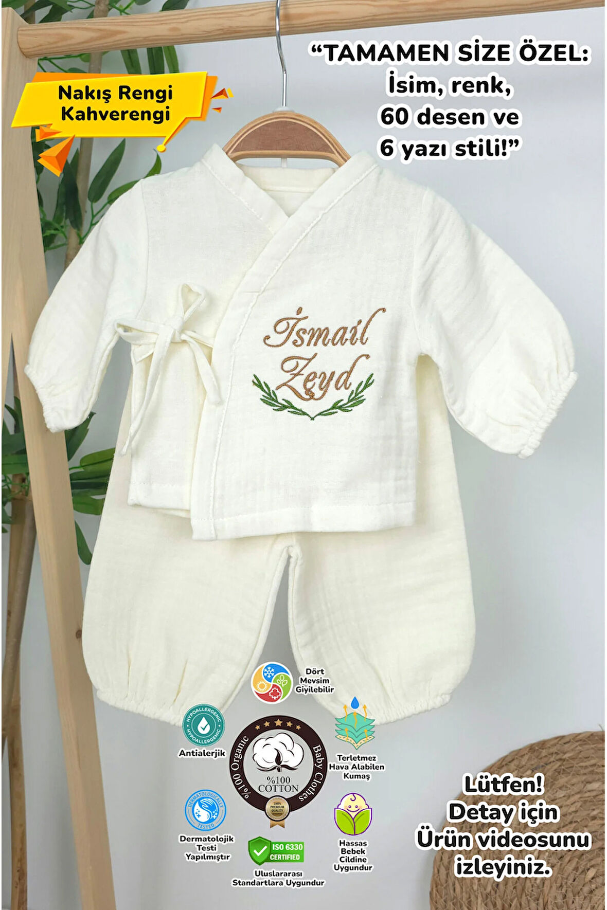 Müslin Yeni Doğan 4Katlı Organik %100Pamuk Kişiye Özgü Nakışlı Hastane Çıkış Seti (Aslan Model-2)