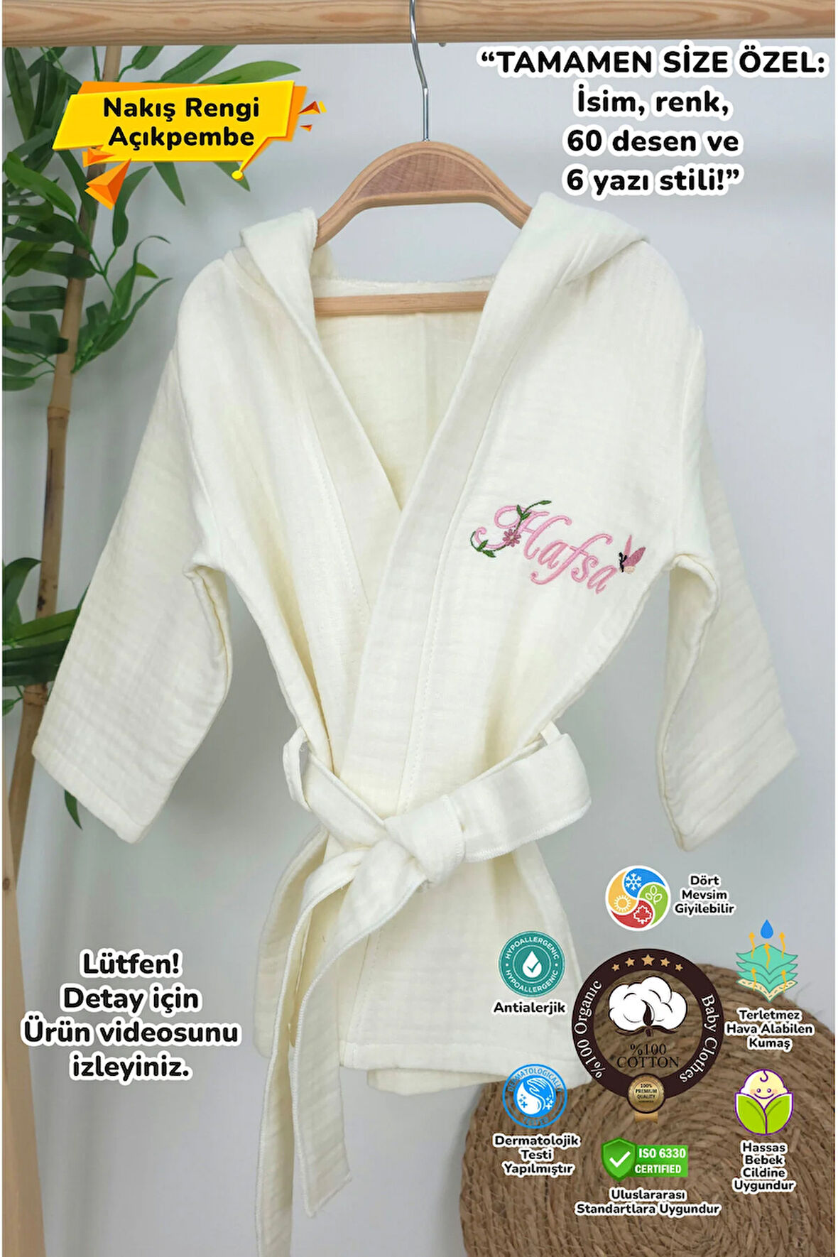 Müslin Yeni Doğan 4Katlı Organik %100Pamuk Kişiye Özgü Nakışlı Hastane Çıkış Seti(Kelebekli Papatya)