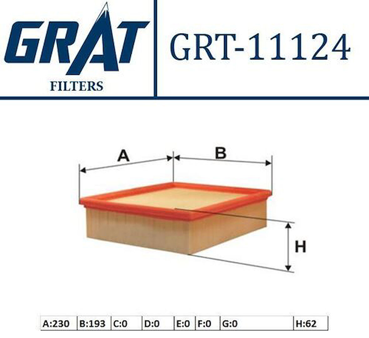 Grat 11124 Hava Filtresi Laguna II 1.9 DCI-1.6 16V-2.0 16V-2.2 DCI-Espace IV 1.9 DCI-2.0 DCI-2.0 Turbo 7700111834