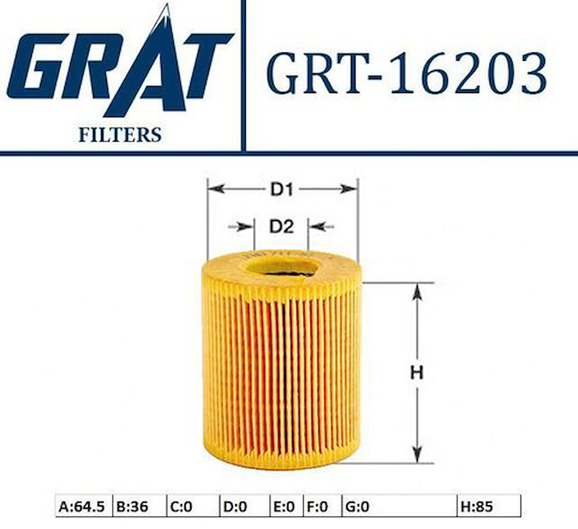 Grat 16203 Yağ Filtresi Kısa Tıp Kagıt Accent 03>06 Getz 02>06 1.5 Crdı 3Cyl