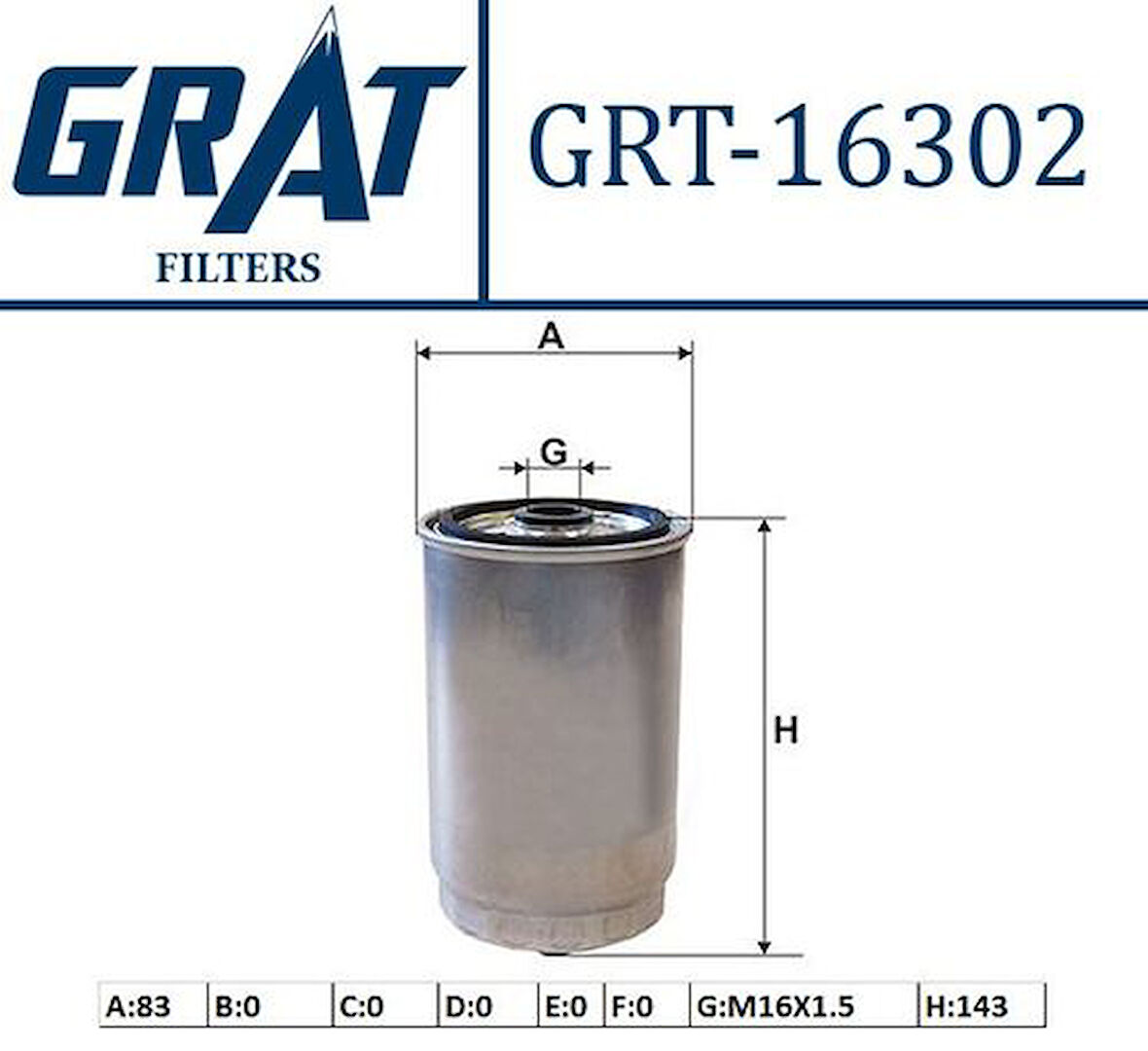 Grat 16302 Mazot Filtresi Genıs Delık Accent-Era 06>11-Getz 06>10-I30 12>-Ix20 12>-Ix35 10>-Santafe 06>10-Sonata 05>11-I40 11>-Rıo 09>-Pıcanto-Sorento 10>-Venga 10>