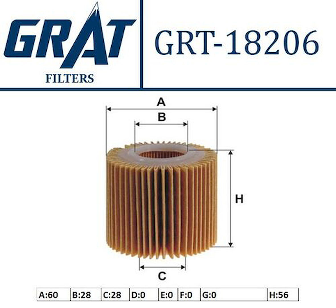 Grat 18206 Yağ Filtresi Corolla 1.3 3 08-Auris 1.3 3 08-Yaris 1.3 3 08-Corolla 13-1.6-Daihatsu Sirion 1.0-1.3 05- 04152B1010