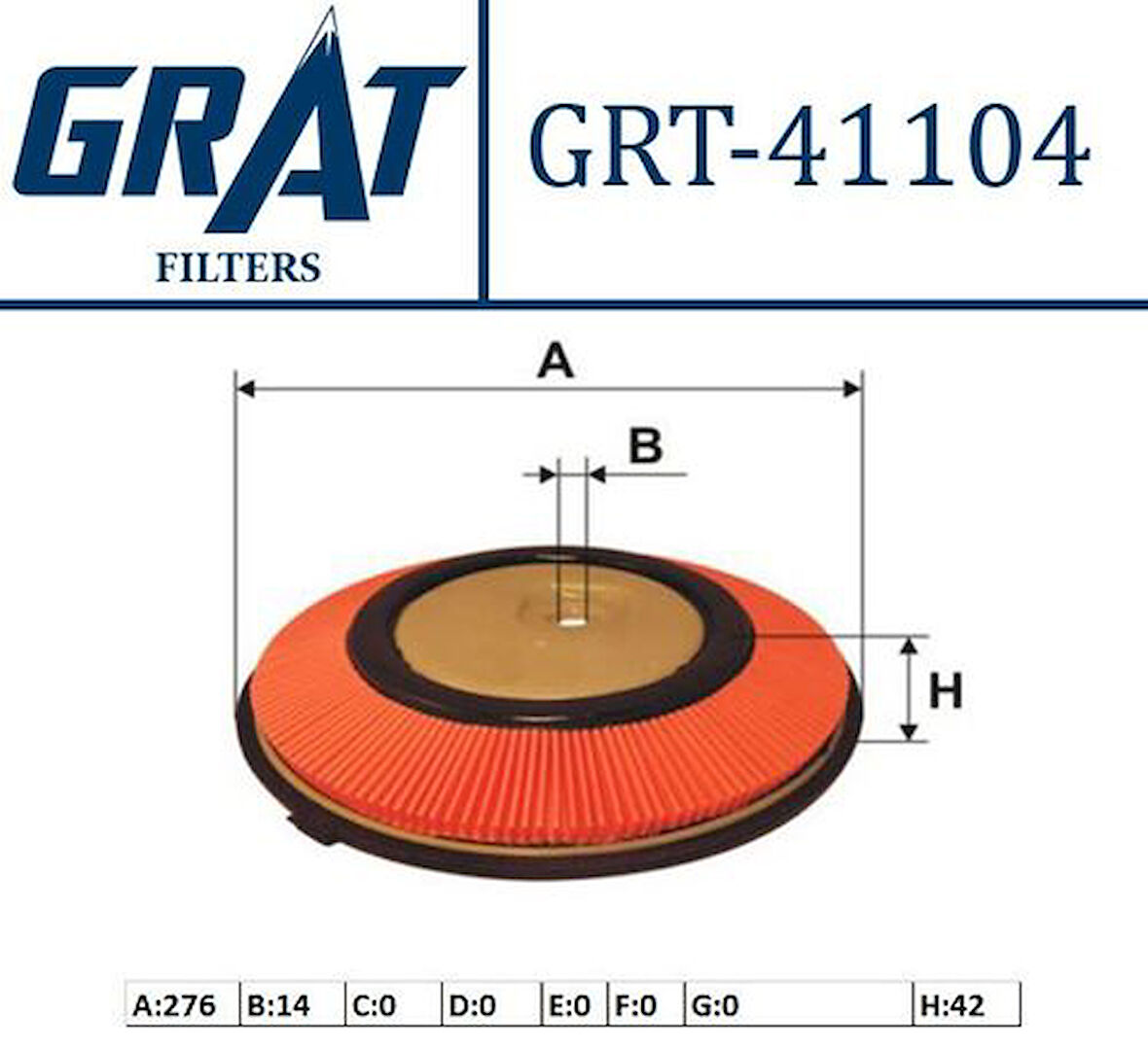 Grat 41104 Hava Filtresi Nissan Sunny B13-Primera 1.6-100 Nx-Sentra 90-95 1654688A00