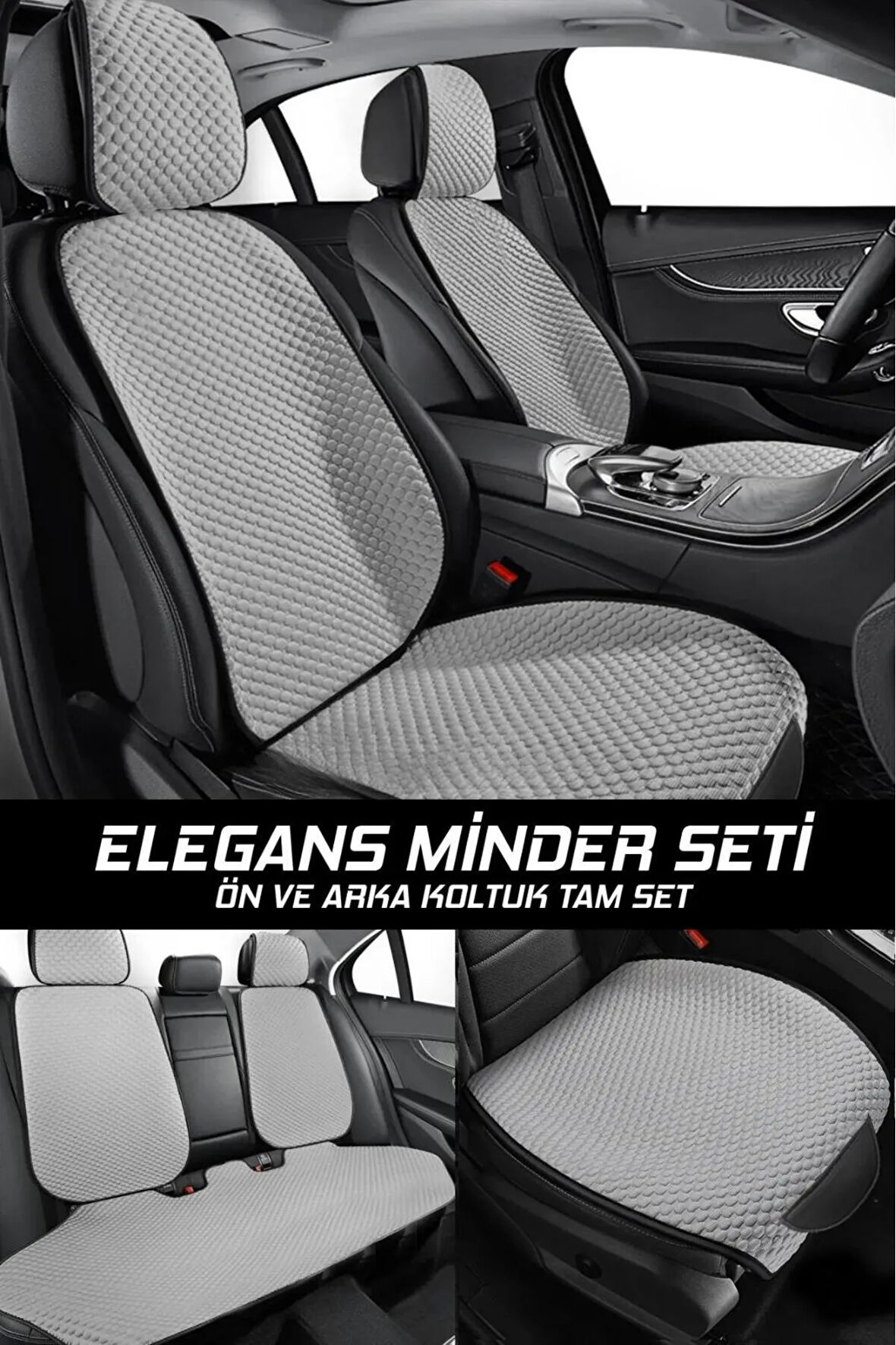 Mitsubishi Lancer UYUMLU  Cepli Terletmez Oto  Minderi Kılıfı Ön Arka Tam Set Sırtlı Başlıklı GRİ