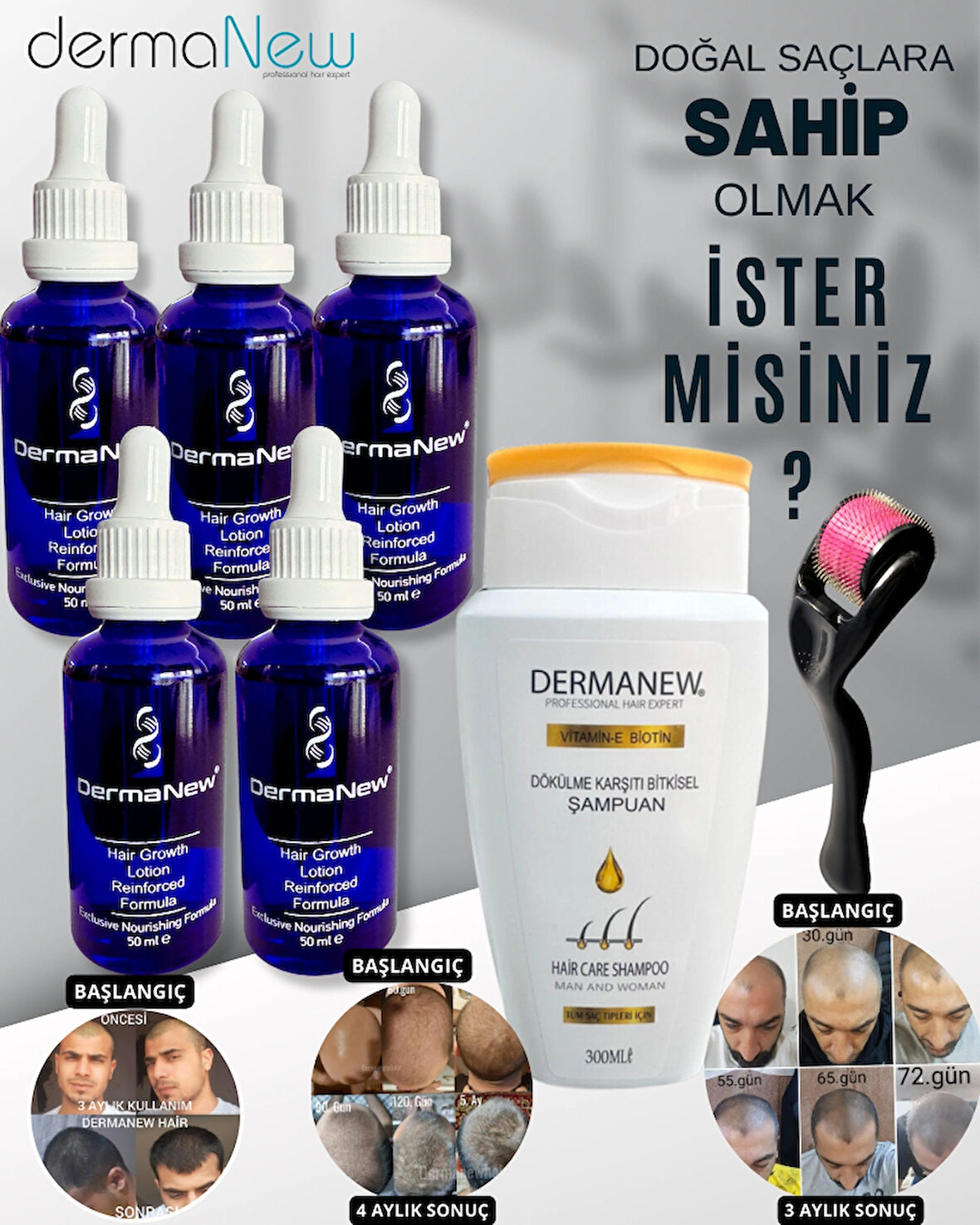 Saç Losyonu Saç Bakım Yağı - saç gürleştirici - saç yağı lotion / 5 Adet Serum+ Şampuan + Roller