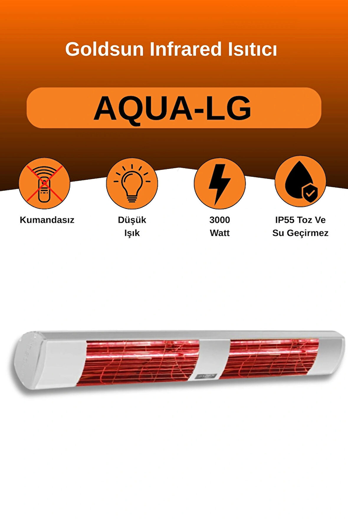 Goldsun Aqua 3000 Watt GSA30LG Düşük Işıklı Kumandasız Suya Dayanıklı Elektrikli İnfrared Isıtıcı-Beyaz
