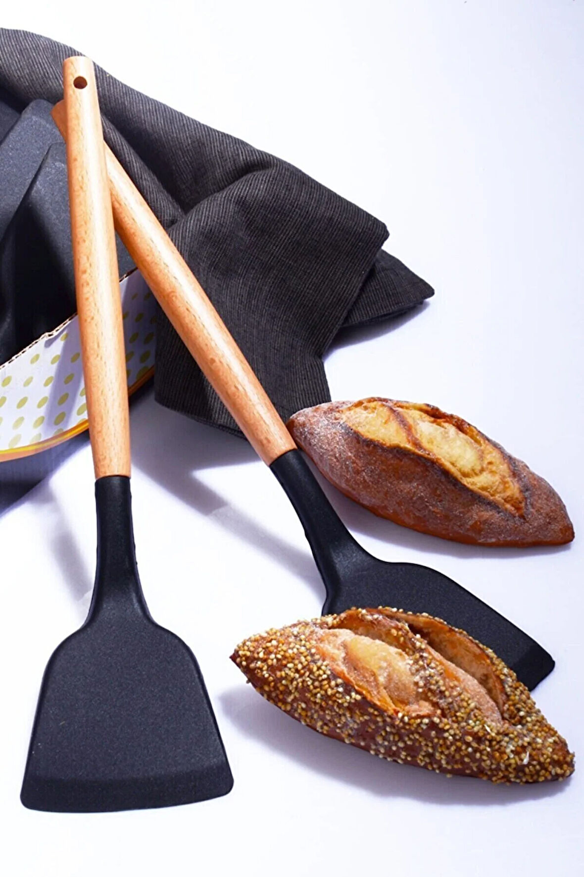 Bambu Saplı Silikon Spatula Siyah-bir Adet