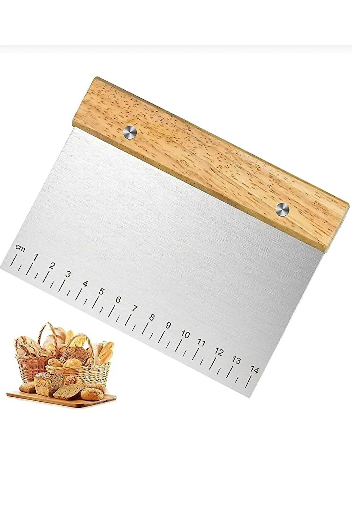 hamur spatula kazıyıcı şekillendirici kesici paslanmaz çelik kare 15 cm bambu saplı