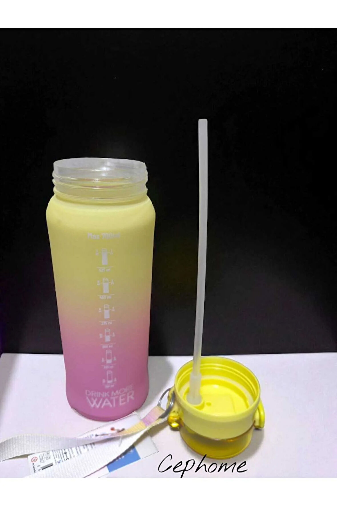 PİPETLİ Çift Renk Motivasyon Su Matarası 700 ml sızdırmaz kapak el tutmaç lı su şişesi