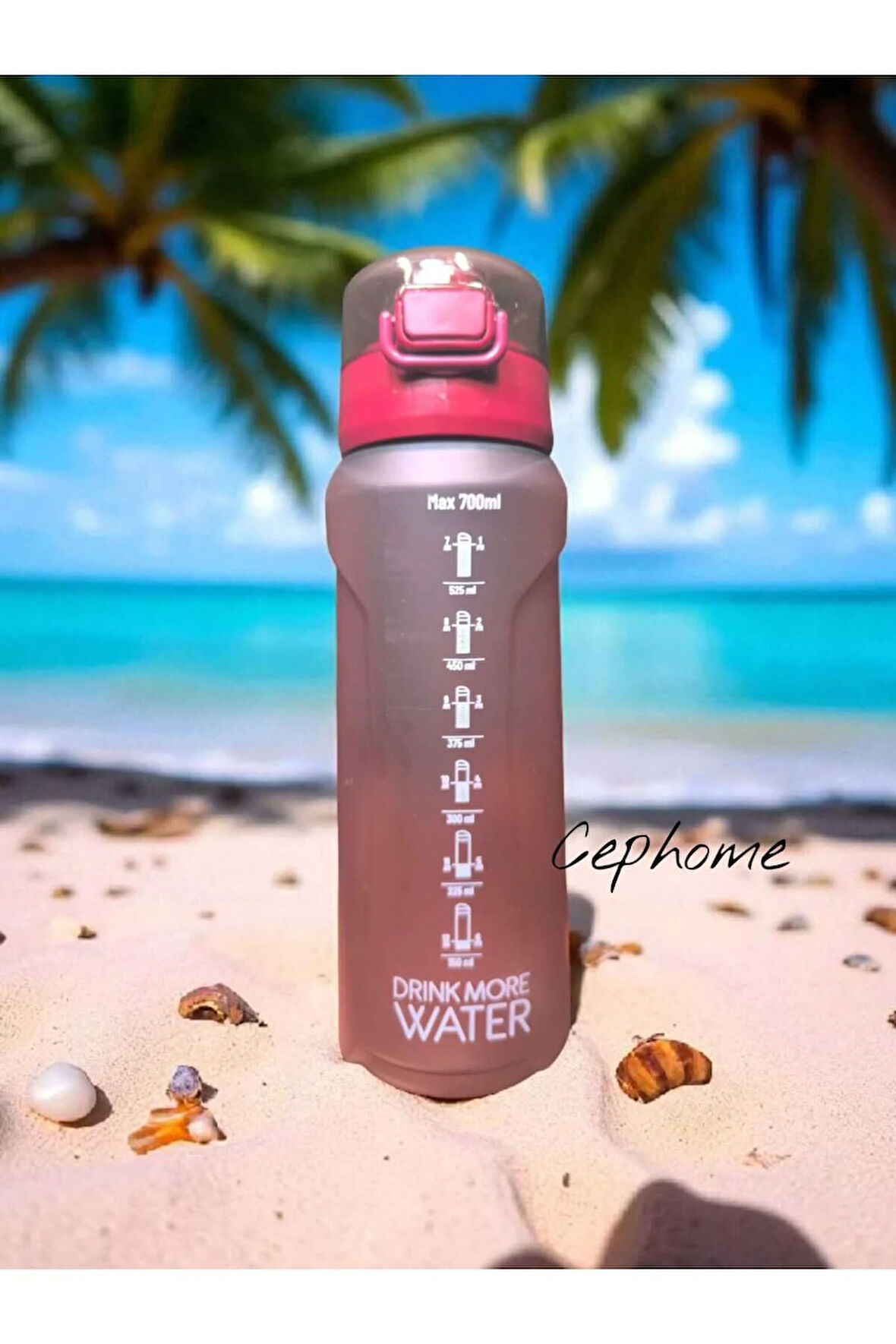 Venedik PİPETLİ 700 ml Su Matarası, Motivasyon Su Şişesi Sızdırmaz kapak elcik ip model