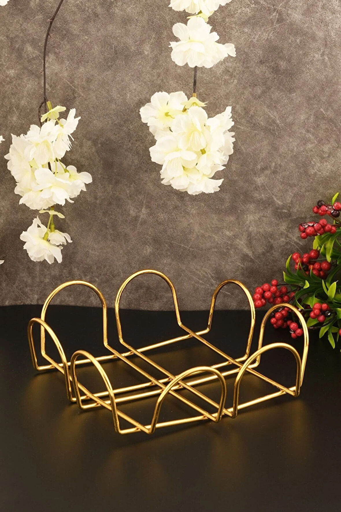 Gold Kare Detaylı Lüks Metal Peçetelik