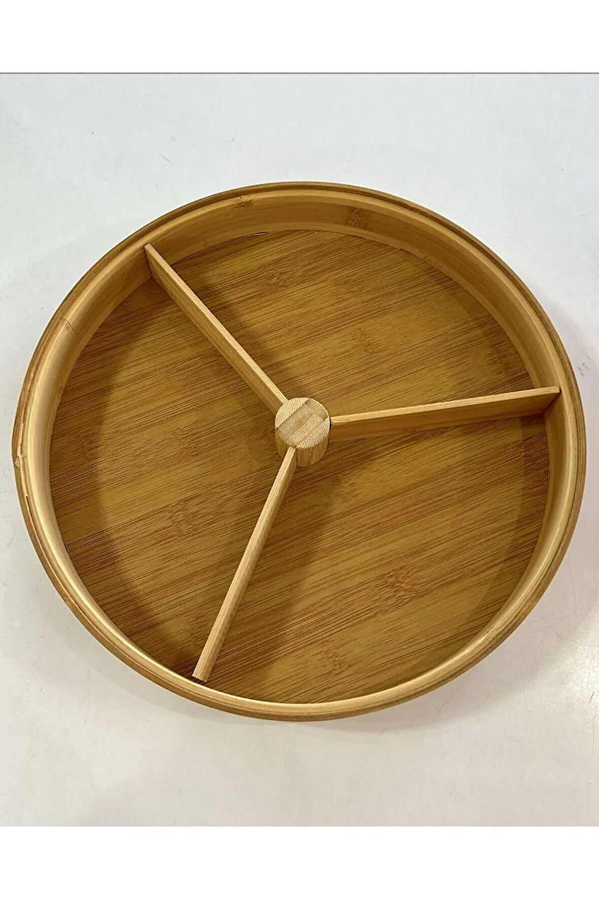 Kaliteli Bambu Çerezlik Sert Plastik Kapaklı 3 Bölmeli