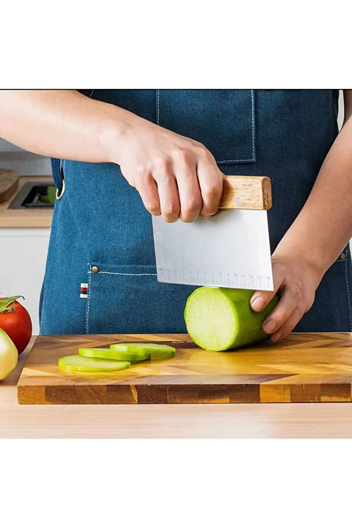 Bambu saplı hamur şekillendirici kazıyıcı paslanmaz çelik 15 cm ölçülü simetrik kesici