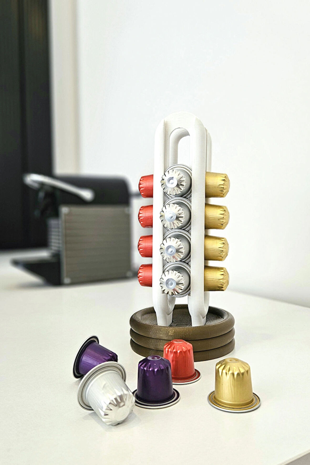Nespresso Kahve Kapsül Standı | Mutfak Kahve Köşesi Organizer Dekor Bronz-Beyaz