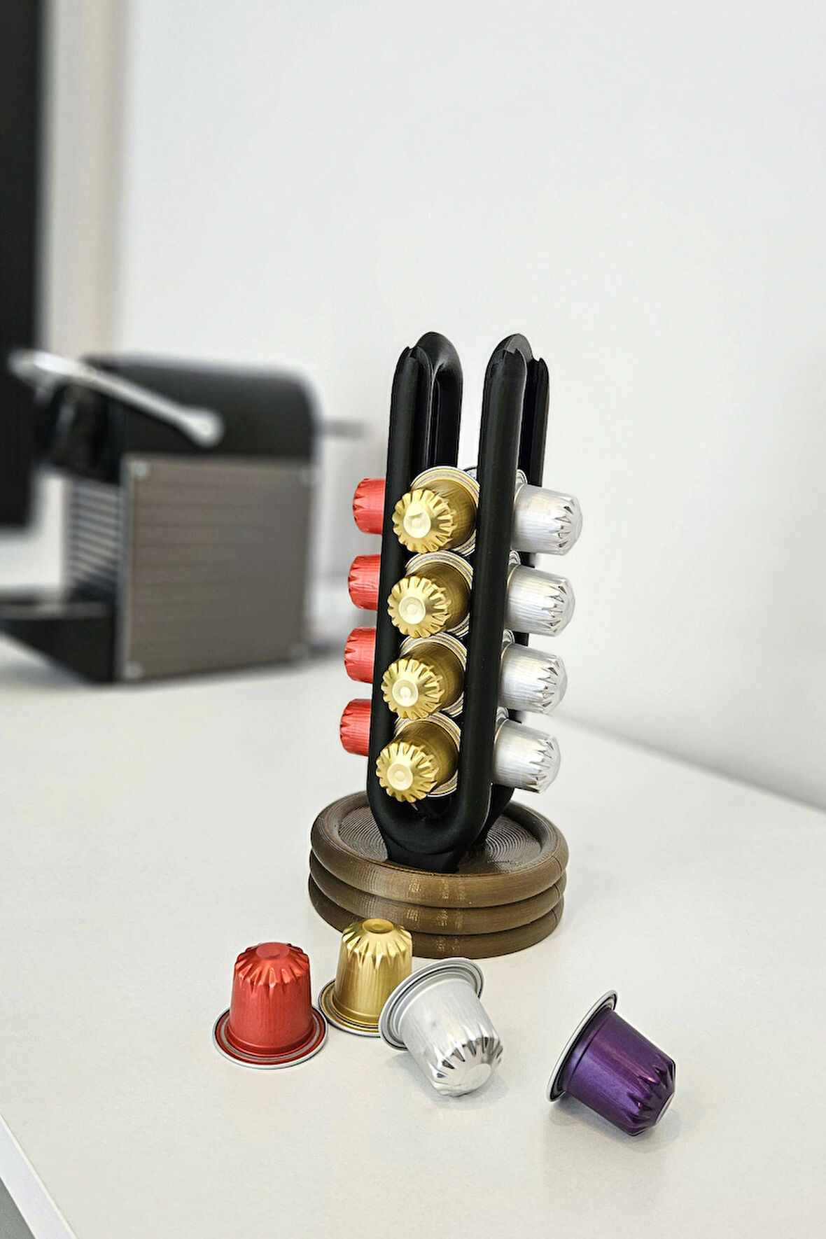 Nespresso Kahve Kapsül Standı | Mutfak Kahve Köşesi Organizer Dekor Bronz-Siyah