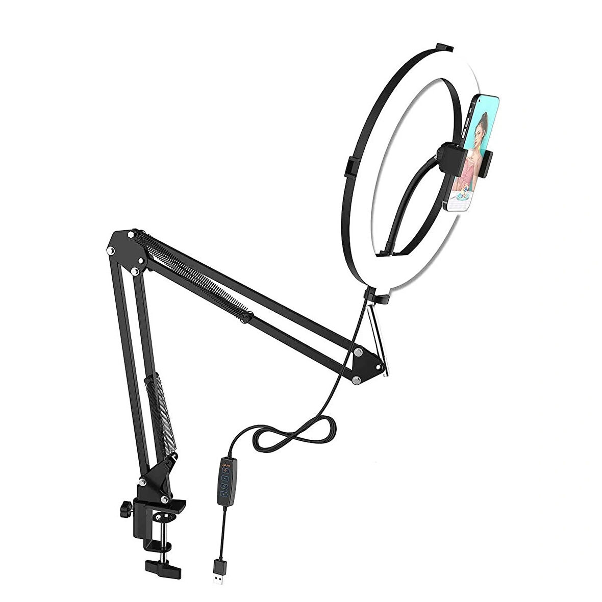 Microcase Esnek Ayarlanabilir Metal Youtuber Işık Selfie Çalışma Işığı Halka Set - SİYAH AL5174