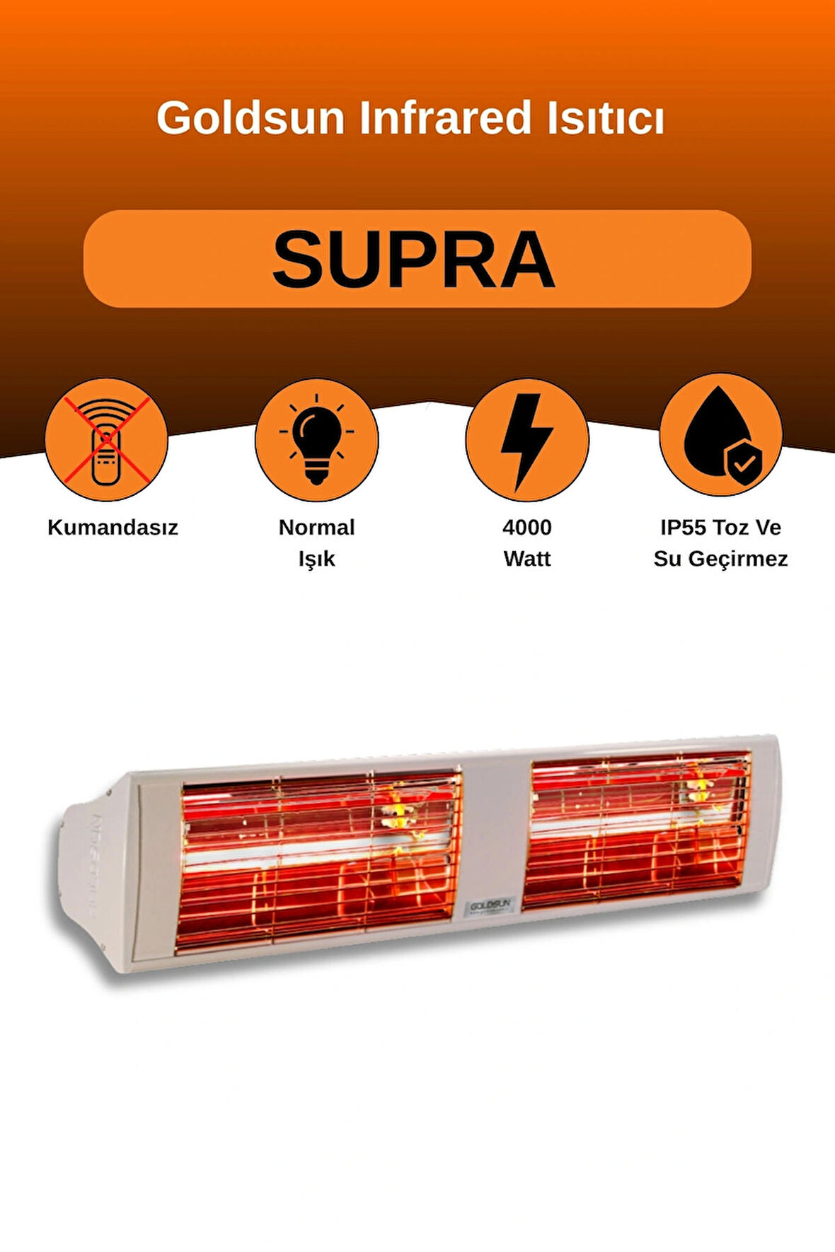 Goldsun Supra 4000 Watt GSS40 Kumandasız Suya Dayanıklı Elektrikli İnfrared Isıtıcı-Beyaz