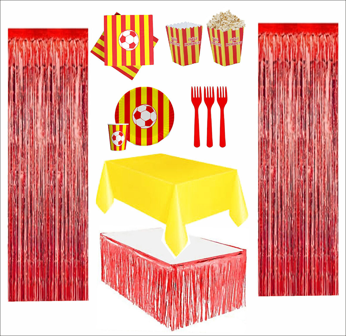 Taraftar (Galatasaray)Tabak, Bardak, Mısır Kutusu, Peçete, Çatal, Kürdan, Fon Perde, Masa Örtüsü, Masa Eteği