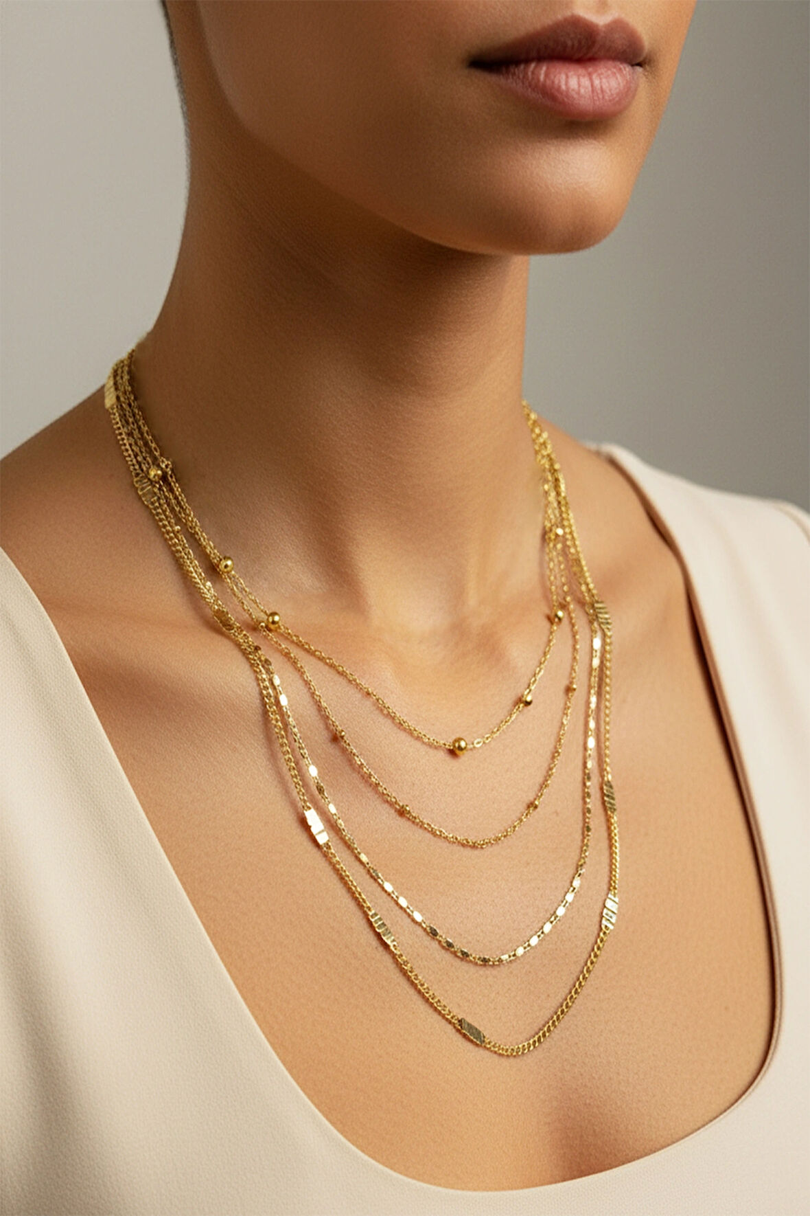 Melora Çok Sıra Gold Kolye