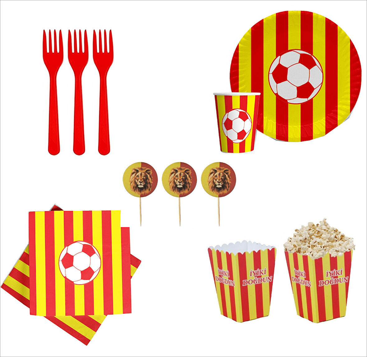 Taraftar (Galatasaray) 8 Tabak, 8 Bardak, 8 Mısır Kutusu, 10 Peçete, 10 Çatal, 10 Kürdan