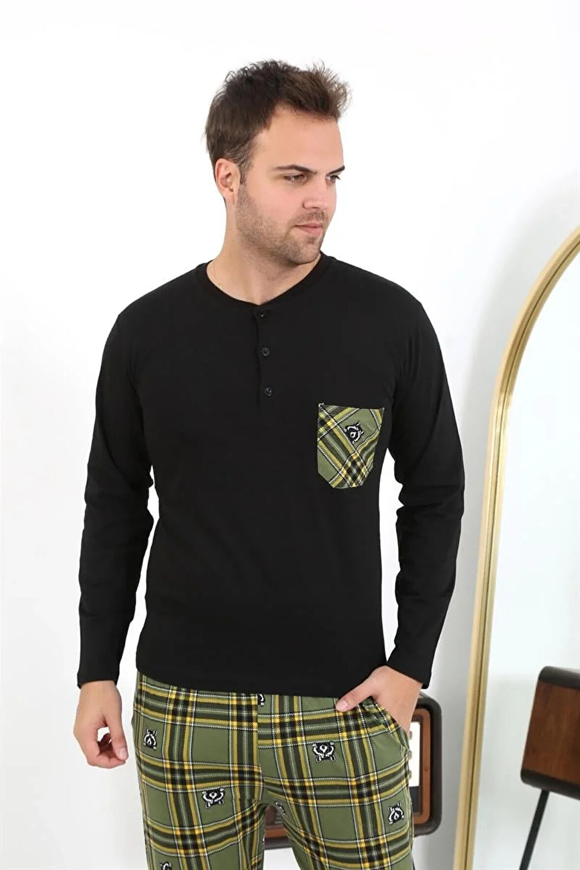 Moda Erkek Uzun Kol Penye Siyah Pijama Takımı
