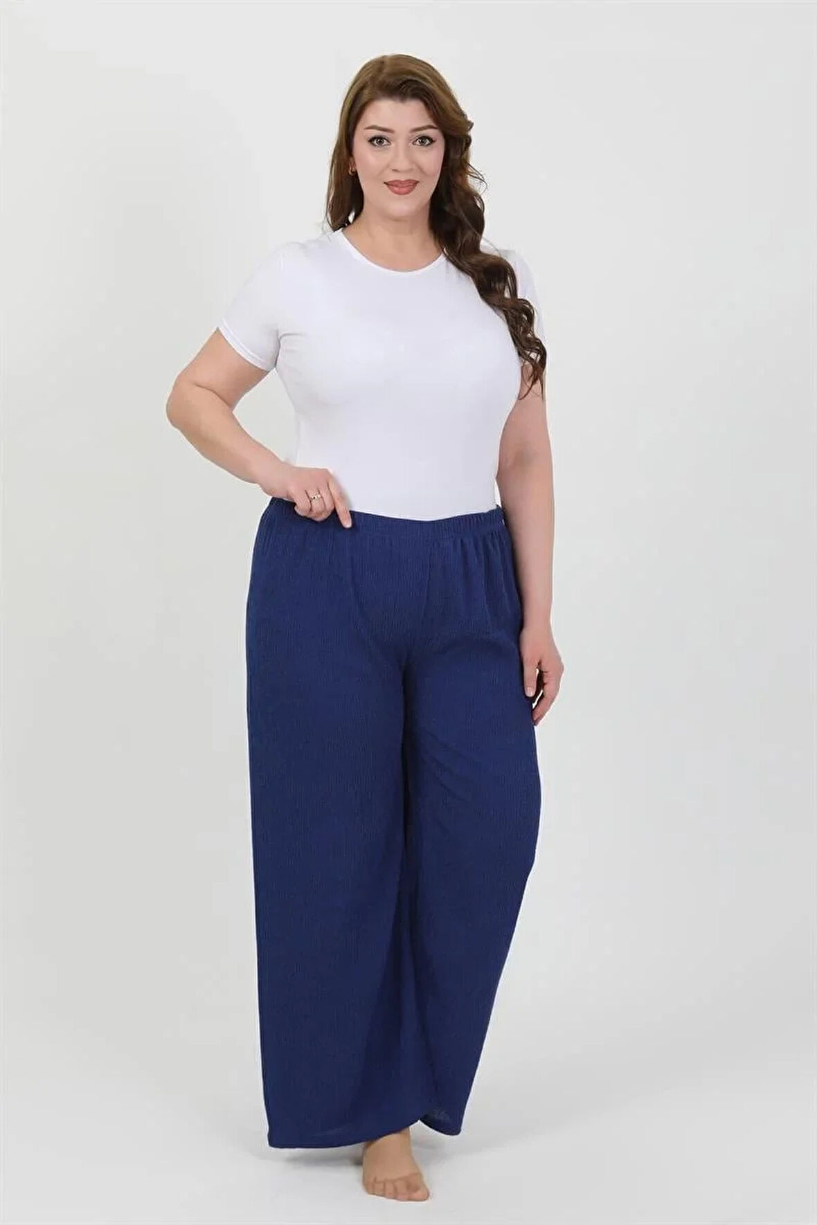 Moda Kadın Büyük Beden Bürümcük Pantolon  Saks