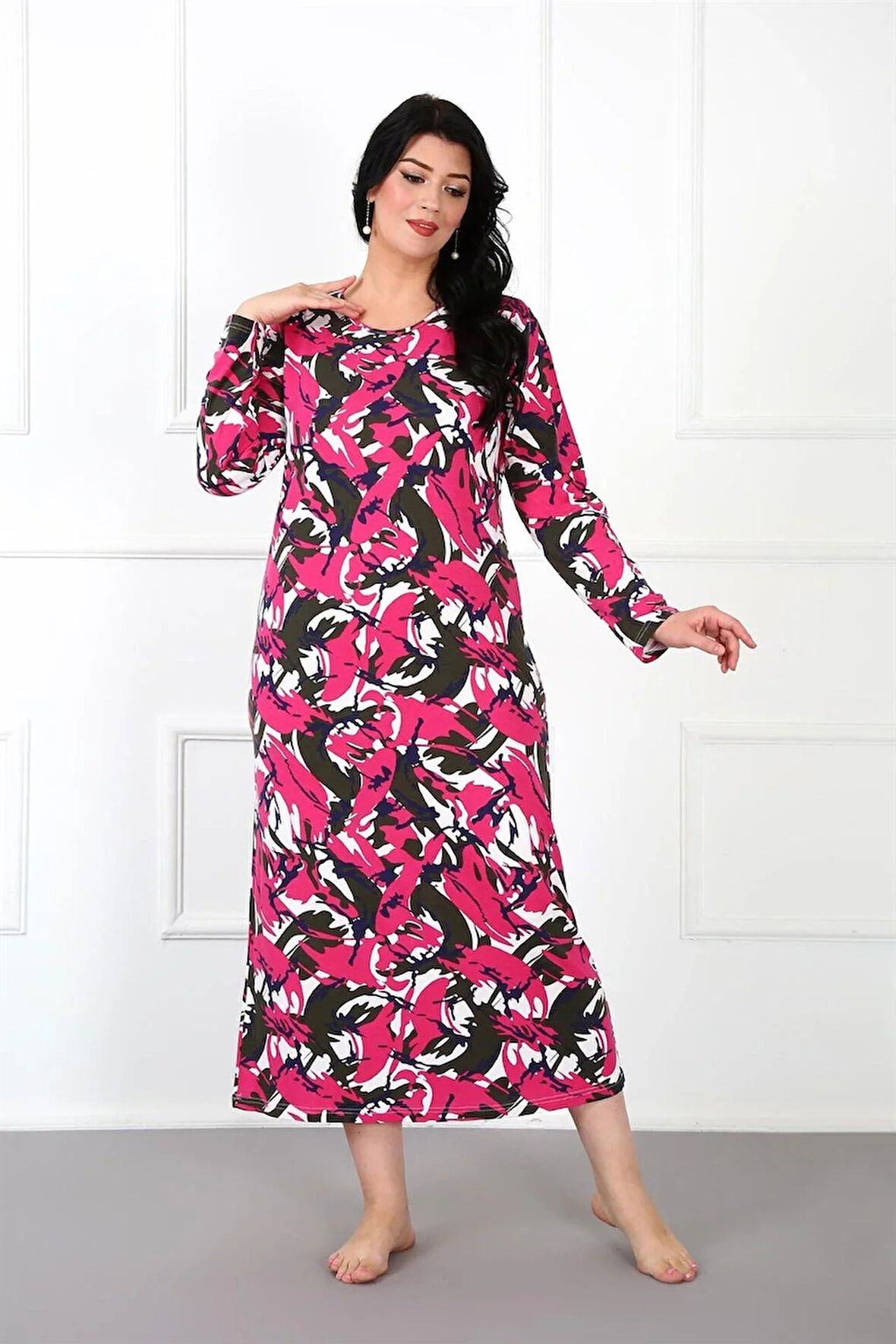 Moda Büyük Beden Anne Gecelik Fuşya