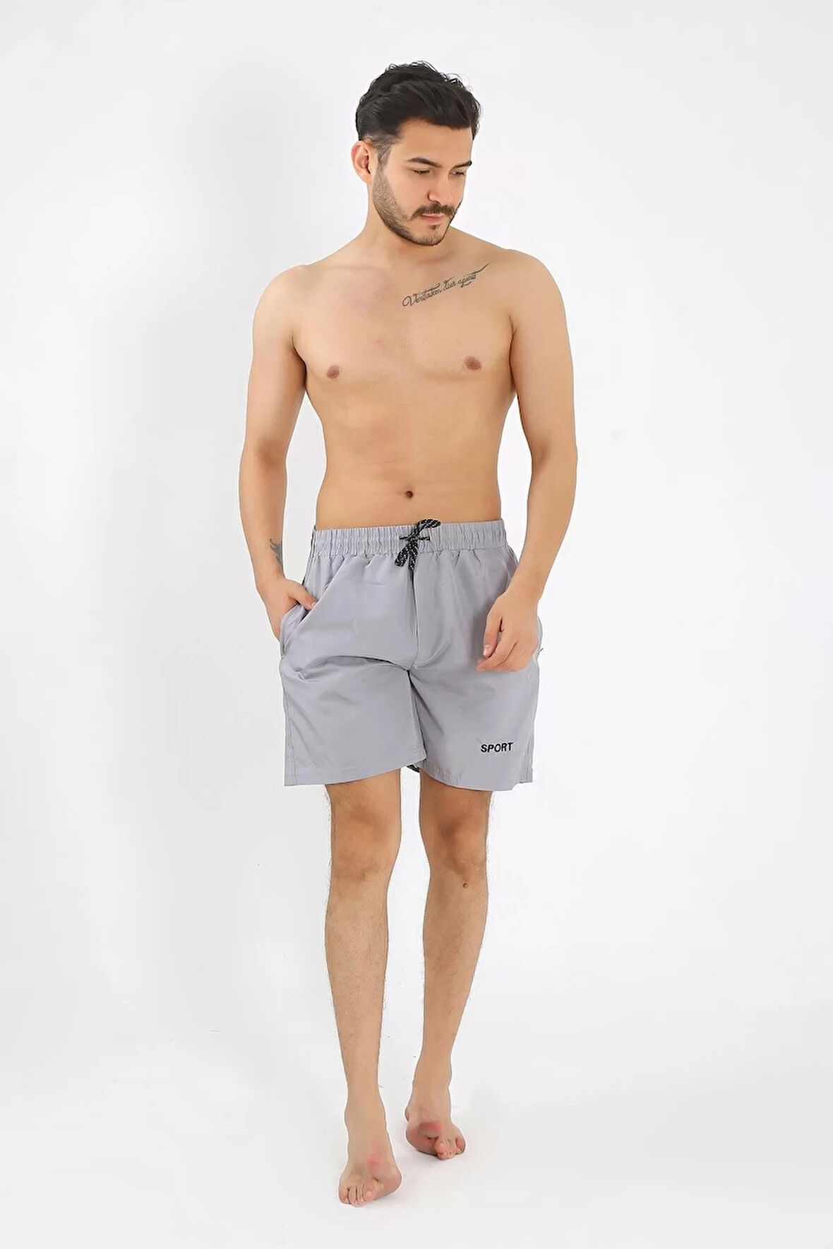 Moda Erkek Gri Deniz Şortu