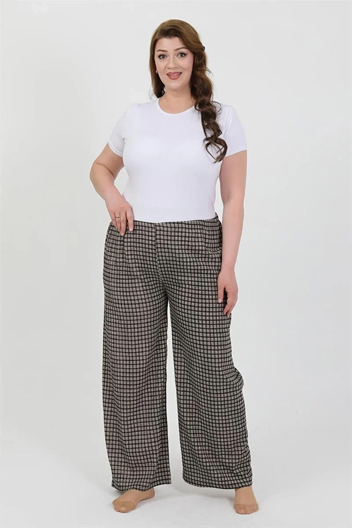 Moda Kadın Büyük Beden Bürümcük Pantolon  Kahve