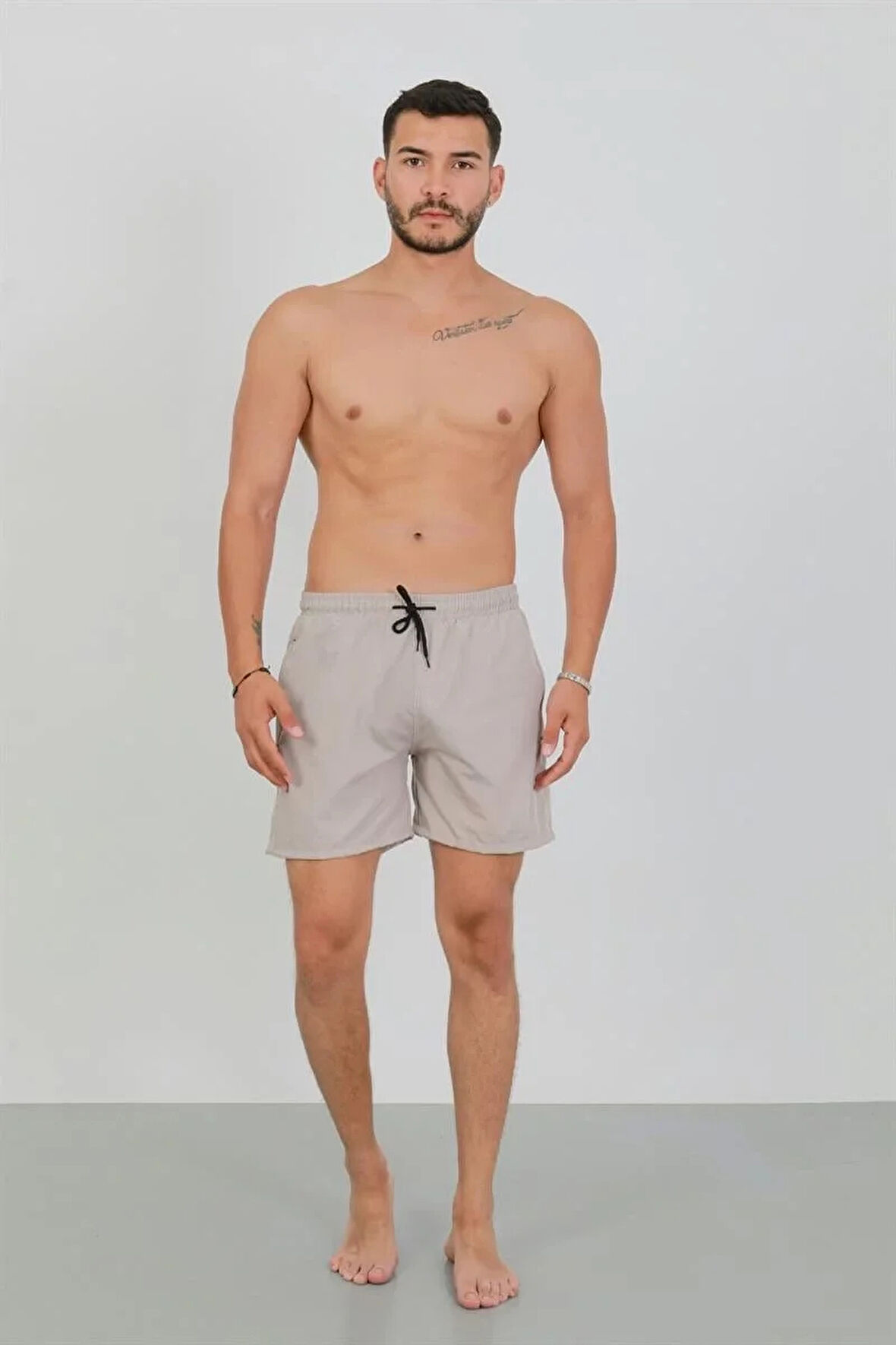 Moda Erkek Fermuarlı Cepli Deniz Şortu Bej