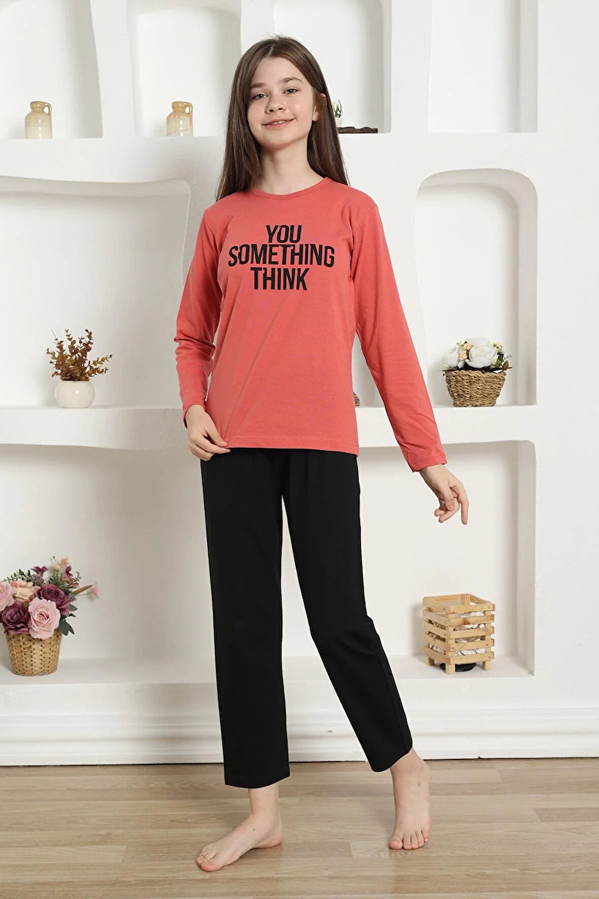 Moda Kız Çocuk Penye Pijama Takım Mercan