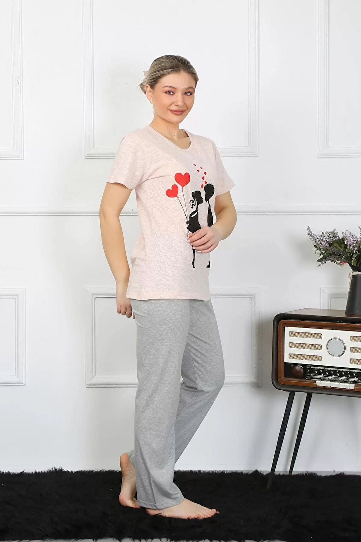 Moda Kadın Kısa Kol Penye Pijama Takım