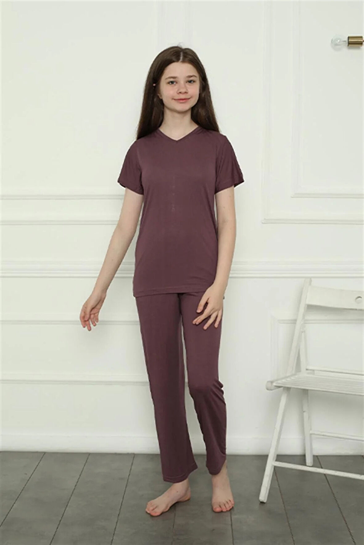 Moda Kız Çocuk Penye Pijama Takım Mürdüm